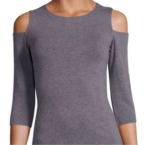 Bailey/44 dark gray cold shoulder top with 3/4 sleeves, Medium, EUC